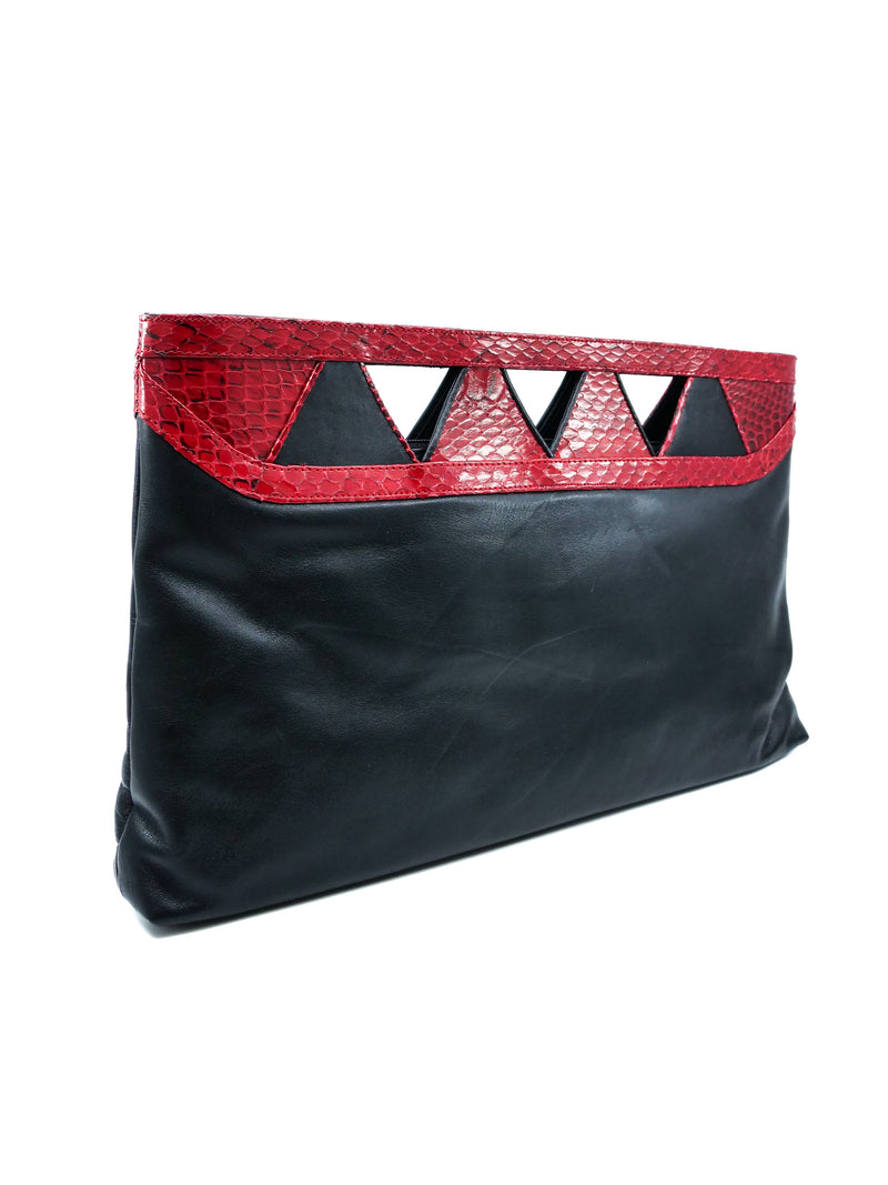 Black And Red Snakeskin Trimmed Cutout Clutch Accessory arcadeshops.com