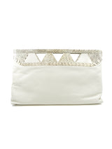 Cream Snakeskin Trimmed Cutout Clutch Accessory arcadeshops.com