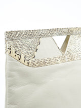 Cream Snakeskin Trimmed Cutout Clutch Accessory arcadeshops.com