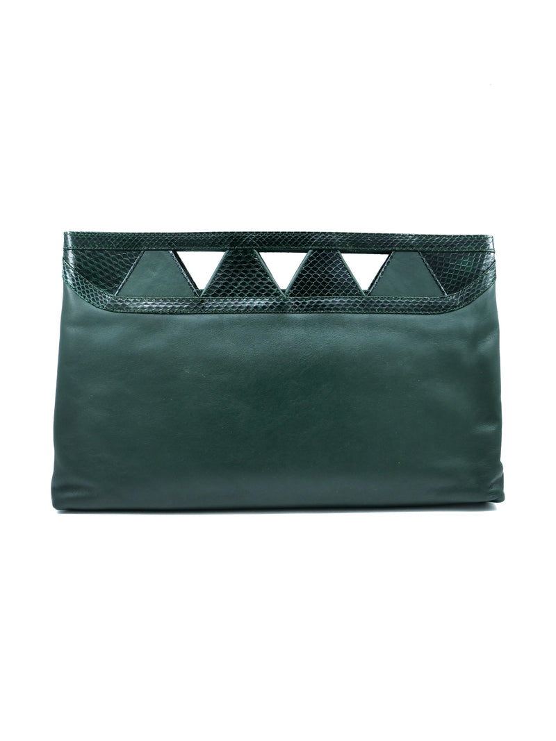 Forest Green Snakeskin Trimmed Cutout Clutch Accessory arcadeshops.com