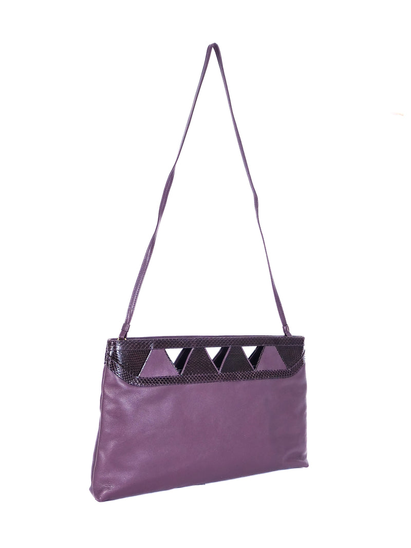 Plum Snakeskin Trimmed Cutout Clutch Accessory arcadeshops.com