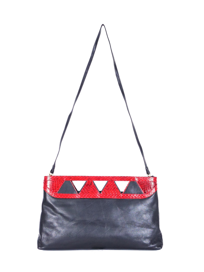 Black And Red Snakeskin Trimmed Cutout Clutch Accessory arcadeshops.com