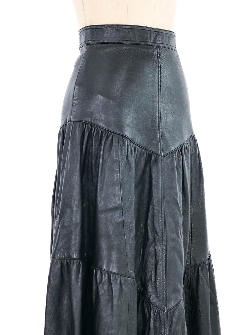 2016 Saint Laurent Leather Tiered Prairie Skirt Bottom arcadeshops.com