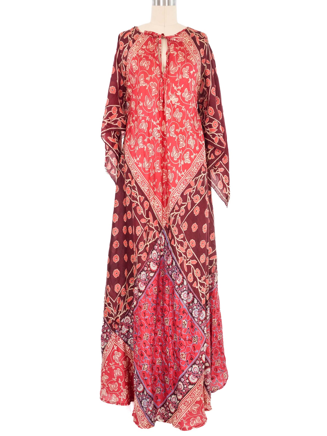 Red Silk Scarf Angel Sleeve Indian Silk Caftan