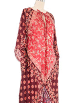 Red Silk Scarf Angel Sleeve Indian Silk Caftan Dress arcadeshops.com