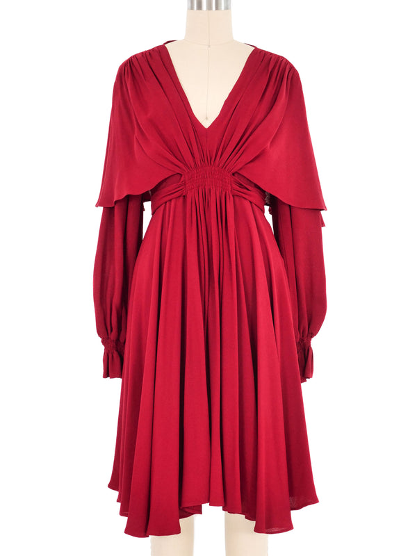 Ossie Clark Burgundy Flutter Crepe Dress Dress arcadeshops.com