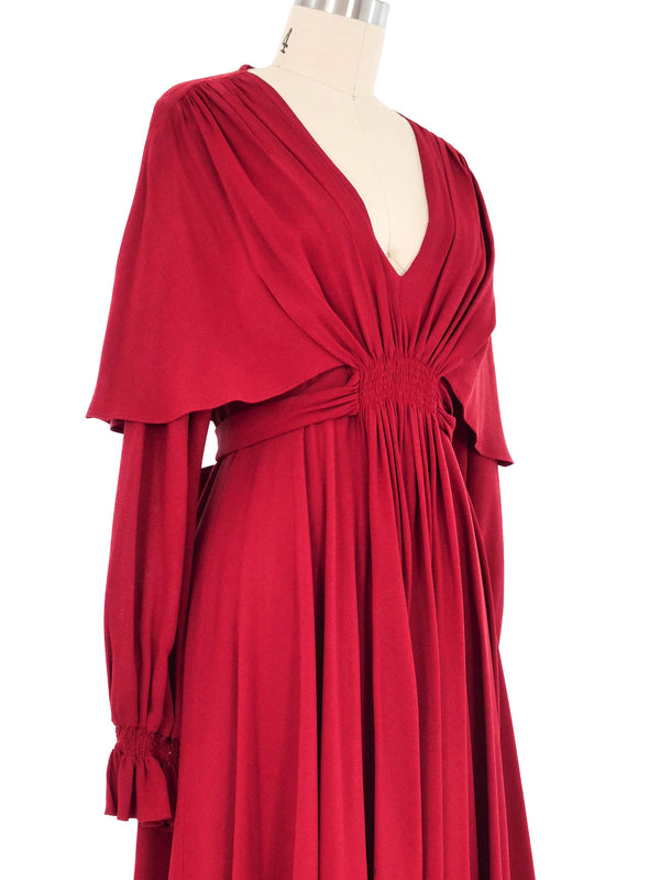 Ossie Clark Burgundy Flutter Crepe Dress Dress arcadeshops.com