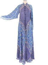 Blue Floral Indian Block Printed Caftan Dress arcadeshops.com