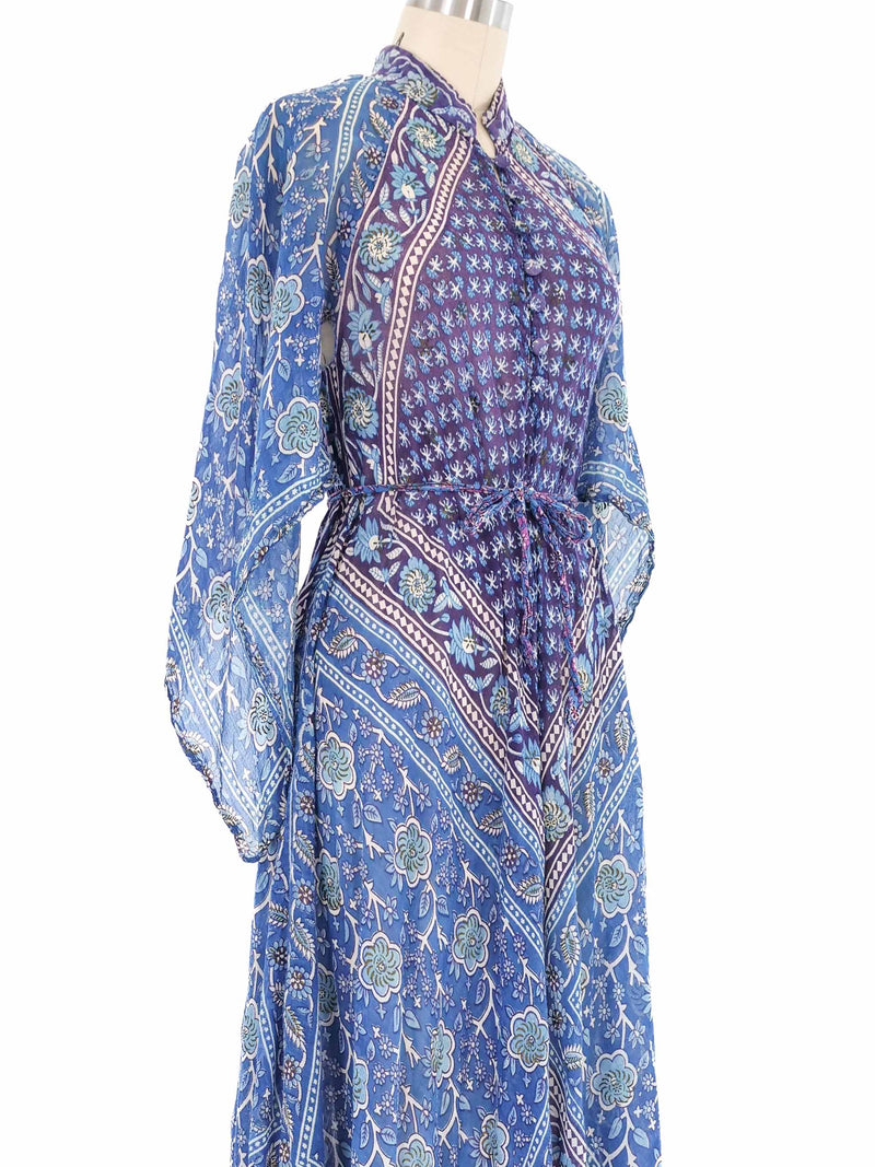 Blue Floral Indian Block Printed Caftan Dress arcadeshops.com