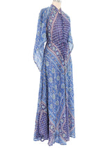 Blue Floral Indian Block Printed Caftan Dress arcadeshops.com