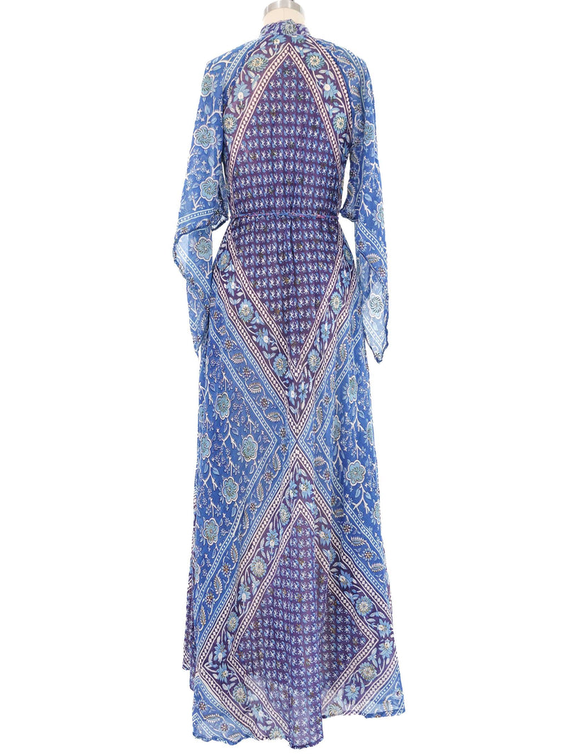 Blue Floral Indian Block Printed Caftan Dress arcadeshops.com