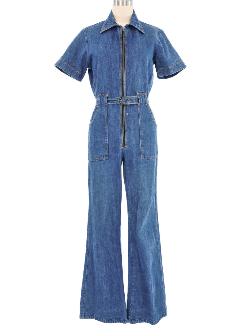 1970s Belted Zip Up Denim Jumpsuit Jumpsuit arcadeshops.com