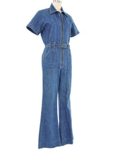 1970s Belted Zip Up Denim Jumpsuit Jumpsuit arcadeshops.com