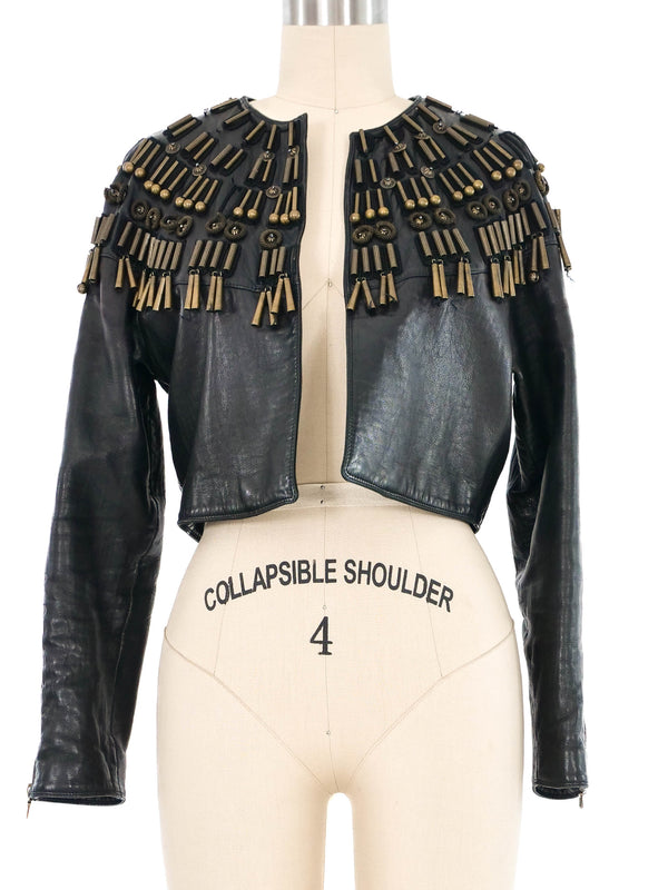 1990 Gianni Versace Cropped Embellished Leather Jacket Jacket arcadeshops.com