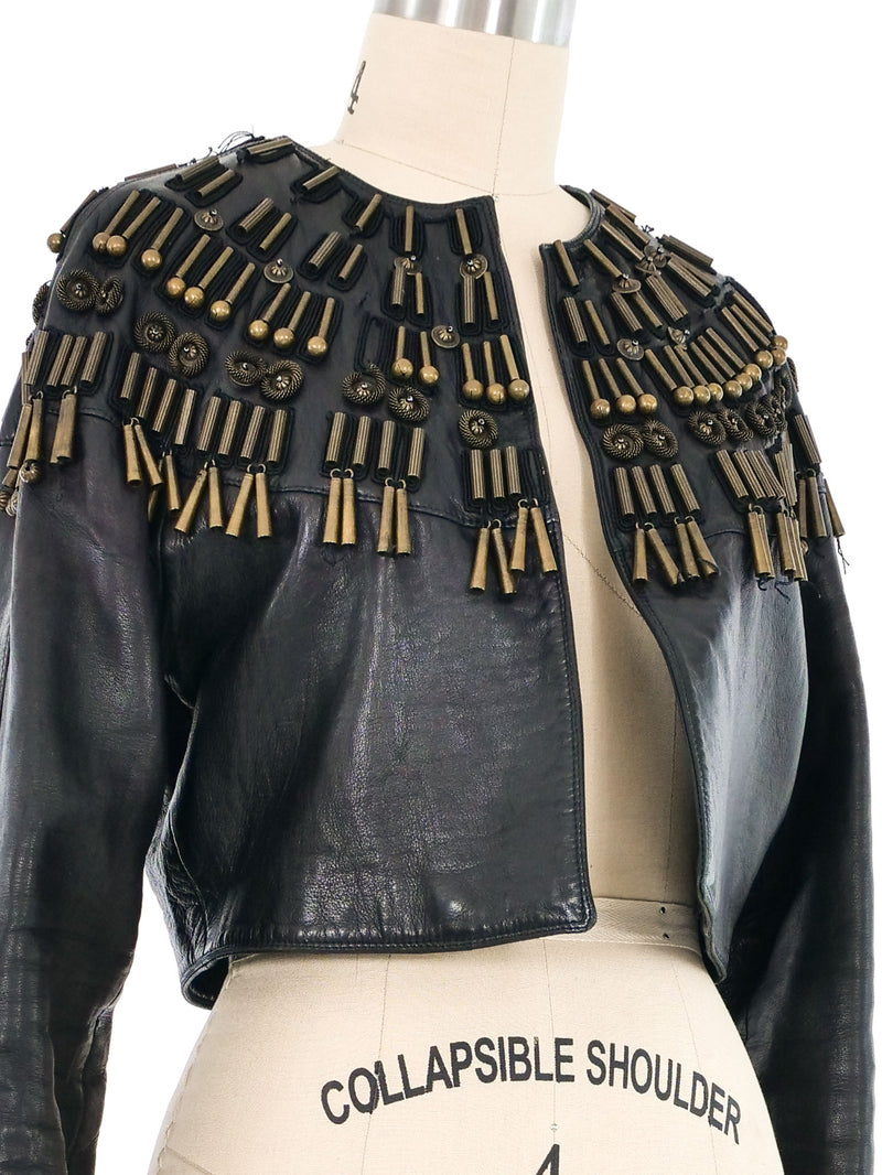 1990 Gianni Versace Cropped Embellished Leather Jacket Jacket arcadeshops.com