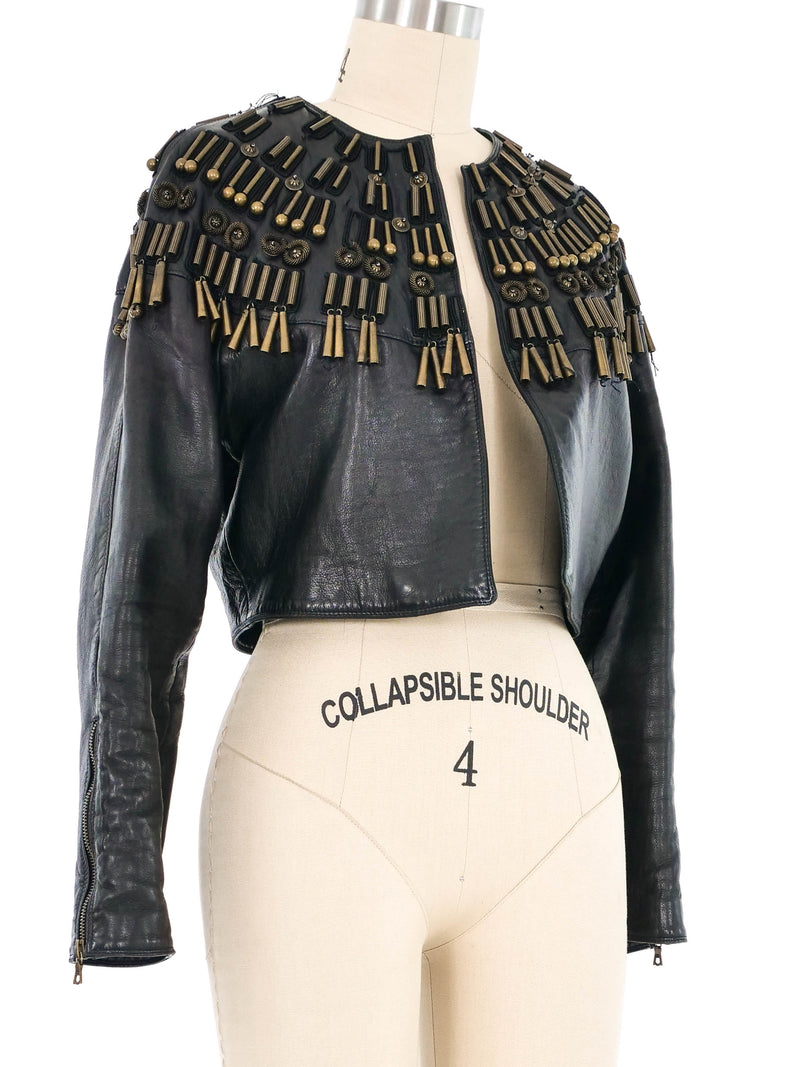 1990 Gianni Versace Cropped Embellished Leather Jacket Jacket arcadeshops.com