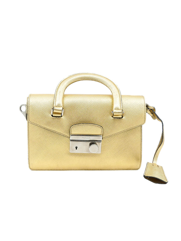 Prada Golden Saffiano Leather Top Handle Bag Accessory arcadeshops.com