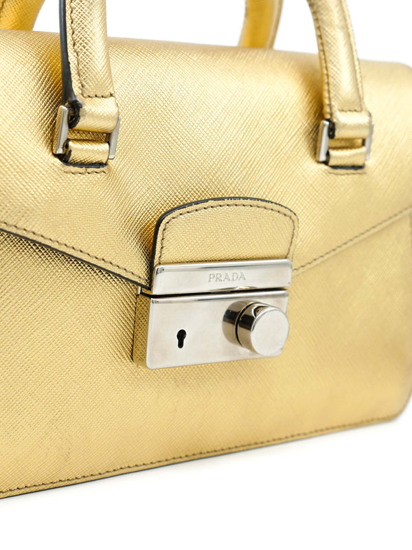 Prada Golden Saffiano Leather Top Handle Bag Accessory arcadeshops.com