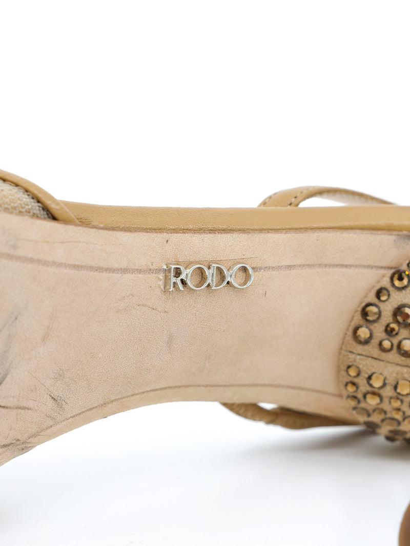 Rodo Nude Crystal Studded Kitten Heels, 37 Accessory arcadeshops.com