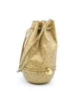 Fendi Gold Ostrich Leather Drawstring Evening Bag Accessory arcadeshops.com