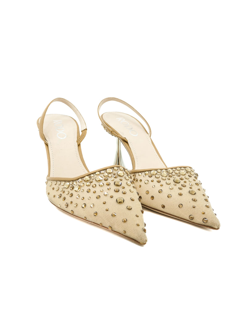 Rodo Nude Crystal Studded Kitten Heels, 37 Accessory arcadeshops.com