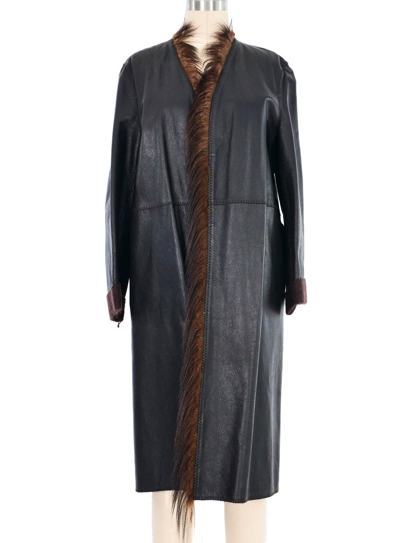 Marni Fur Trim Leather Duster Outerwear arcadeshops.com