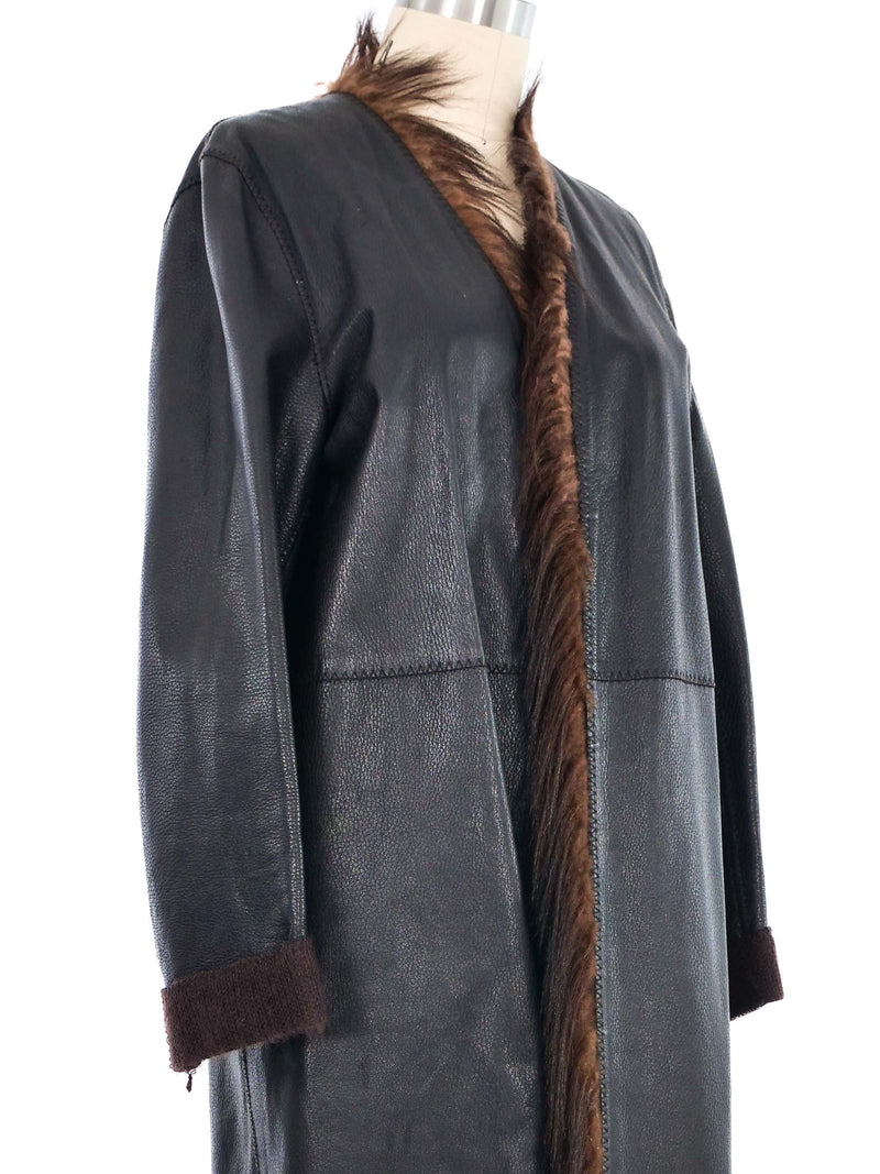 Marni Fur Trim Leather Duster Outerwear arcadeshops.com