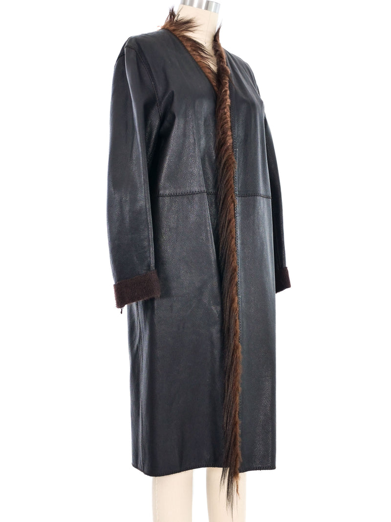 Marni Fur Trim Leather Duster Outerwear arcadeshops.com