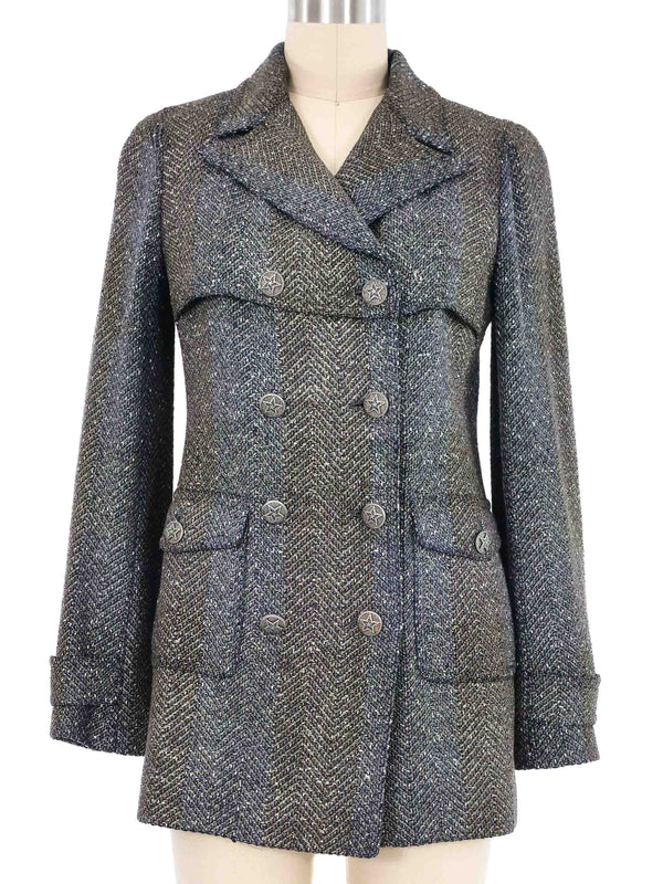 2007 Chanel Sheriff Button Tweed Peacoat Outerwear arcadeshops.com