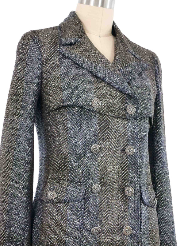 2007 Chanel Sheriff Button Tweed Peacoat Outerwear arcadeshops.com