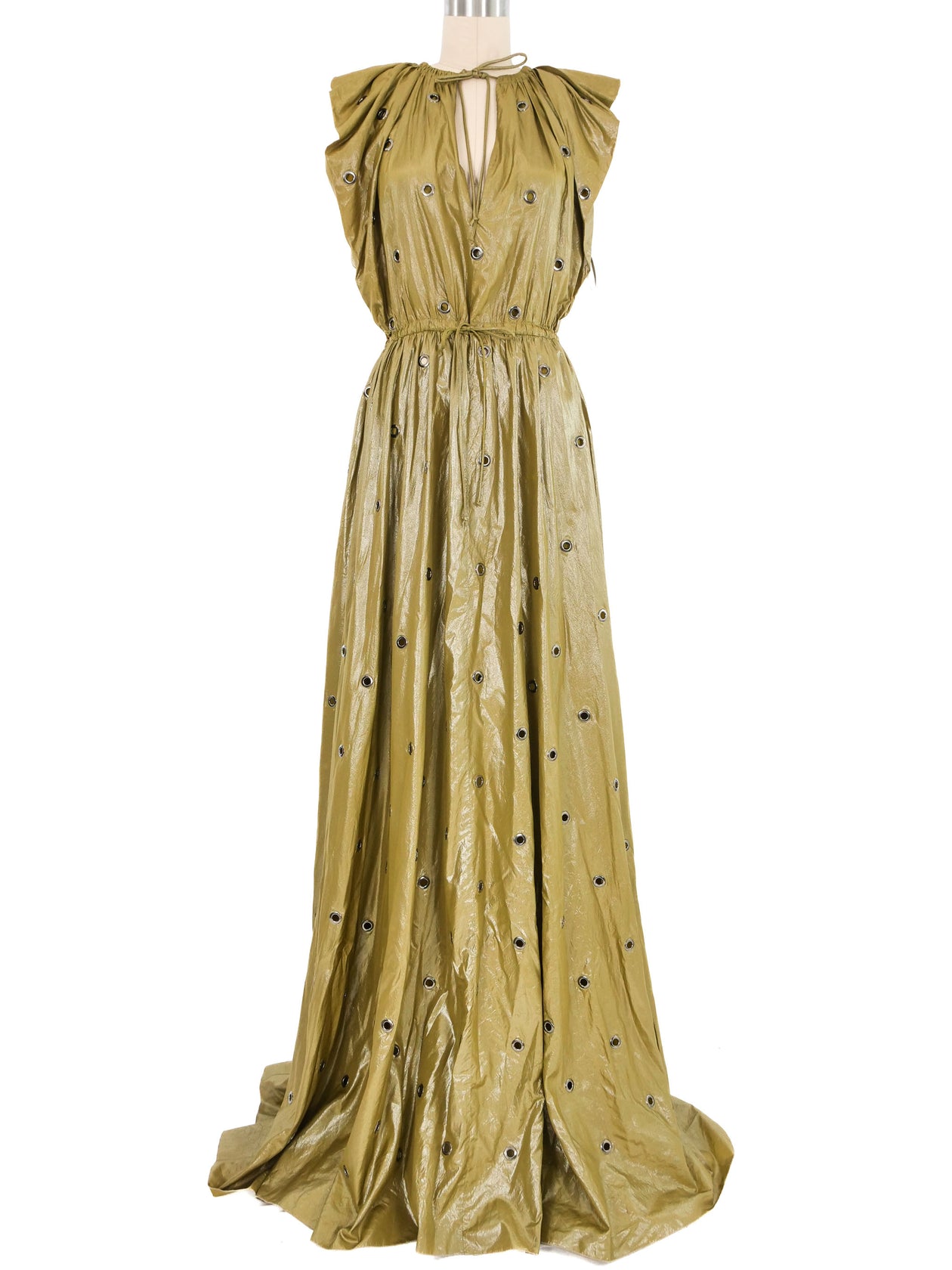 2018 Bottega Veneta Metallic Grommet Parachute Gown