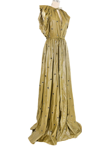 green emerald velvet dress 2018 Bottega Veneta Metallic Grommet Parachute Gown