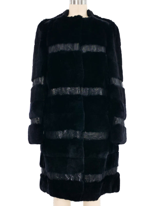 Versace Chainmail Striped Sheared Fur Coat Outerwear arcadeshops.com