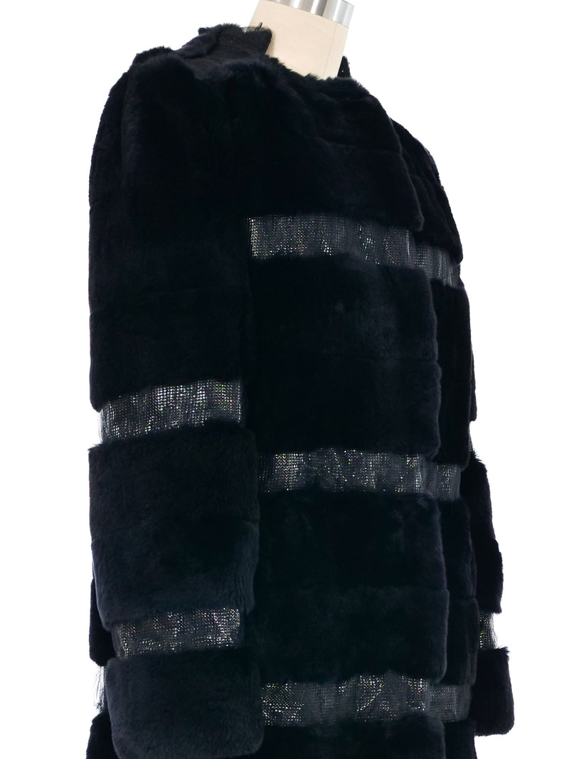 Versace Chainmail Striped Sheared Fur Coat Outerwear arcadeshops.com