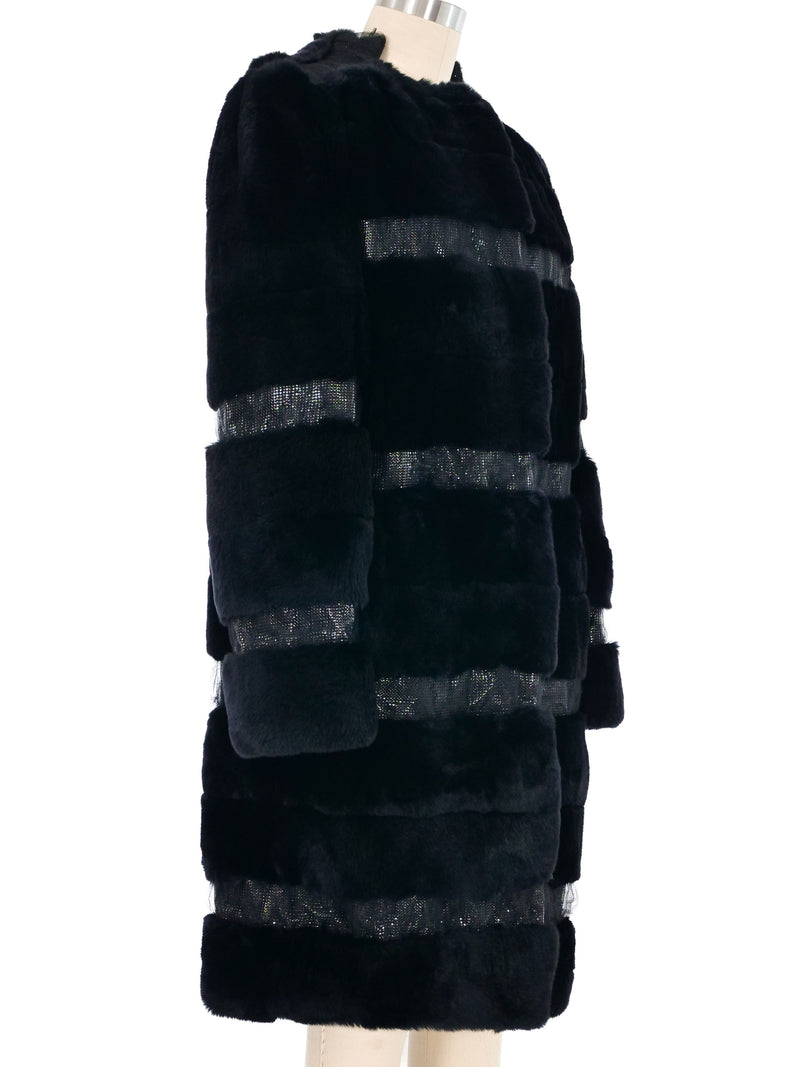 Versace Chainmail Striped Sheared Fur Coat Outerwear arcadeshops.com