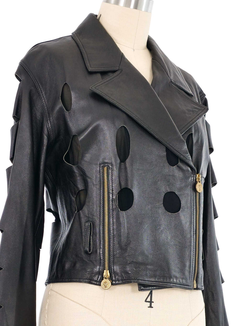 1990s Versus Versace Cutout Leather Motorcycle Jacket Jacket arcadeshops.com