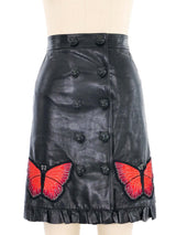 2016 Gucci Butterfly Embroidered Leather Skirt Bottom arcadeshops.com