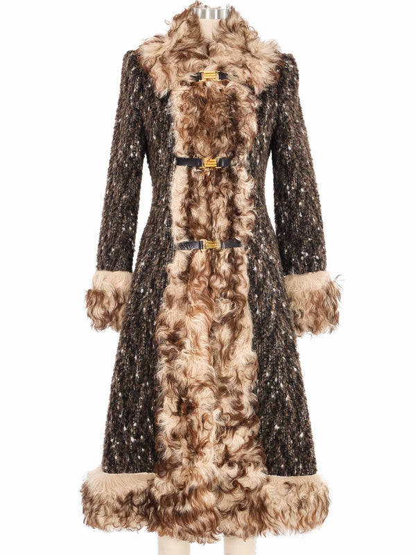 2000s Dolce & Gabbana Mongolian Fur Trimmed Tweed Overcoat Outerwear arcadeshops.com