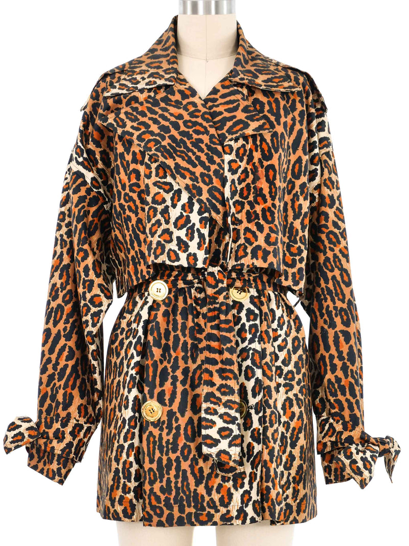 1989 Patrick Kelly Leopard Print Trench Coat Jacket arcadeshops.com