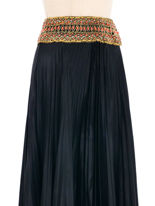 Jewel Embellished Pleated Maxi Skirt Bottom arcadeshops.com