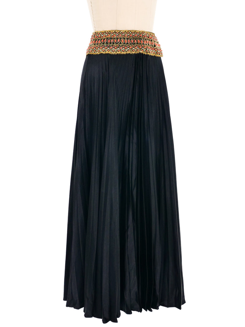 Jewel Embellished Pleated Maxi Skirt Bottom arcadeshops.com