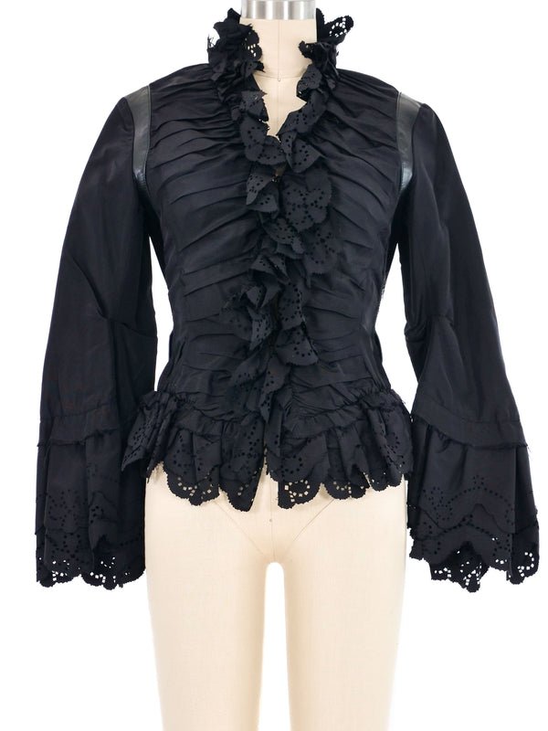 2002 Alexander McQueen Ruffle Trimmed Ruched Front Jacket Jacket arcadeshops.com