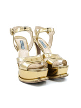 Prada Patent Goldtone Platform Sandal, 38.5 Accessory arcadeshops.com