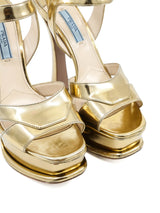 Prada Patent Goldtone Platform Sandal, 38.5 Accessory arcadeshops.com