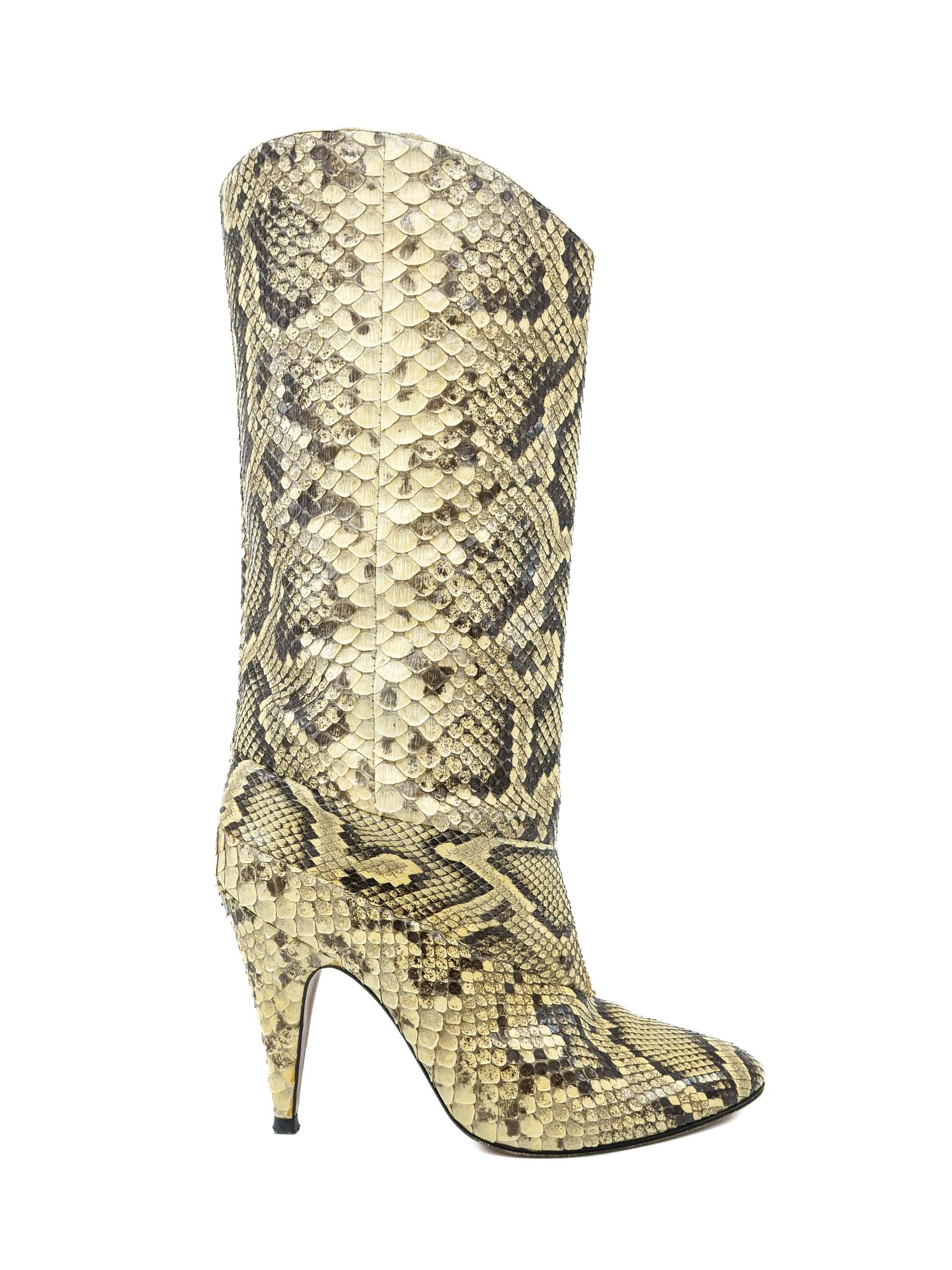 Python Snakeskin Heeled Boots, 9
