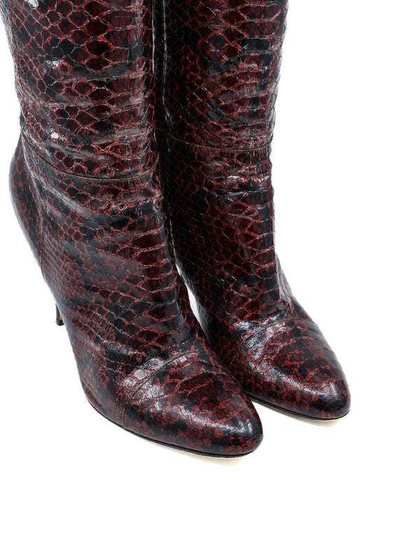 Giuseppe Zanotti Burgundy Snakeskin Boots, 40.5 Accessory arcadeshops.com