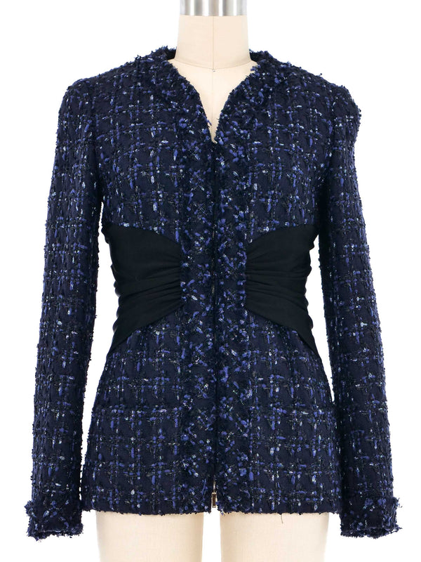 2016 Chanel Indigo Tweed Ruched Waist Jacket Jacket arcadeshops.com