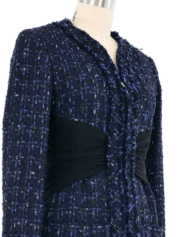 2016 Chanel Indigo Tweed Ruched Waist Jacket Jacket arcadeshops.com