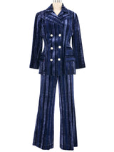 1970s Navy Striped Velour Suit Suit arcadeshops.com