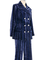 1970s Navy Striped Velour Suit Suit arcadeshops.com